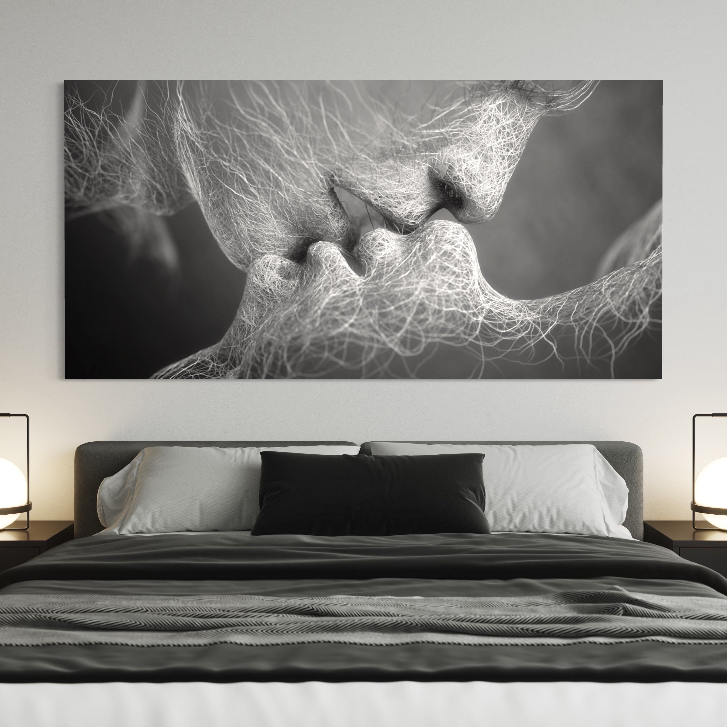 Black and white painting the simplicity of a kiss...