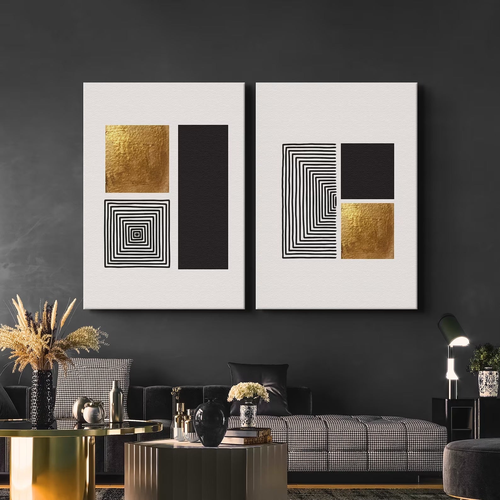 Abstract Black and Gold Geometric Art