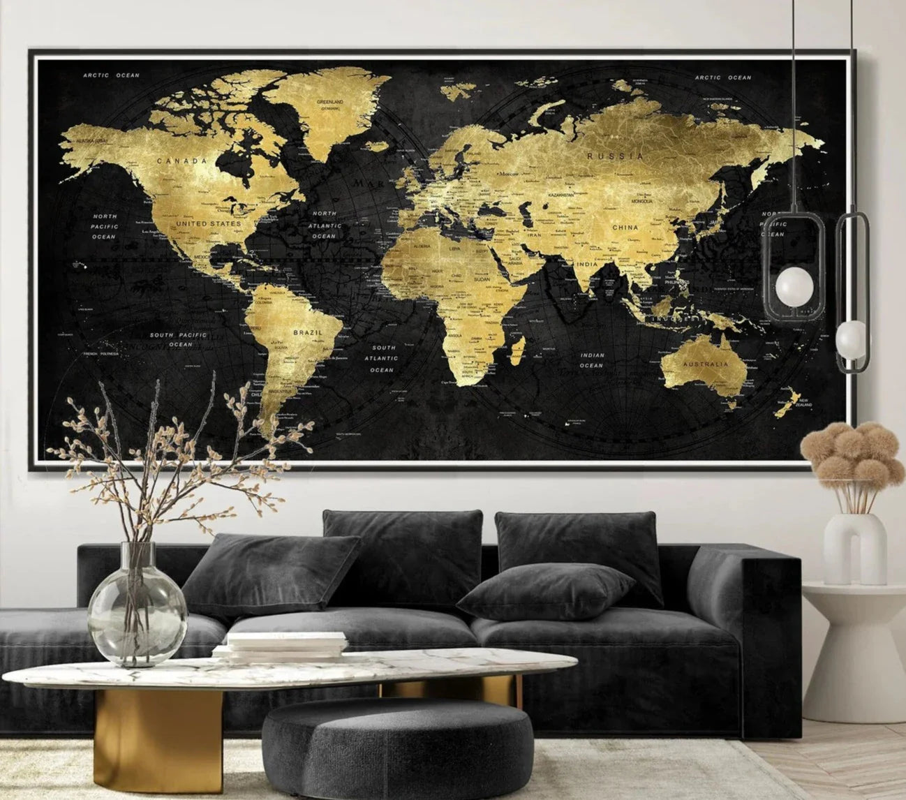 Gold and Black World Map