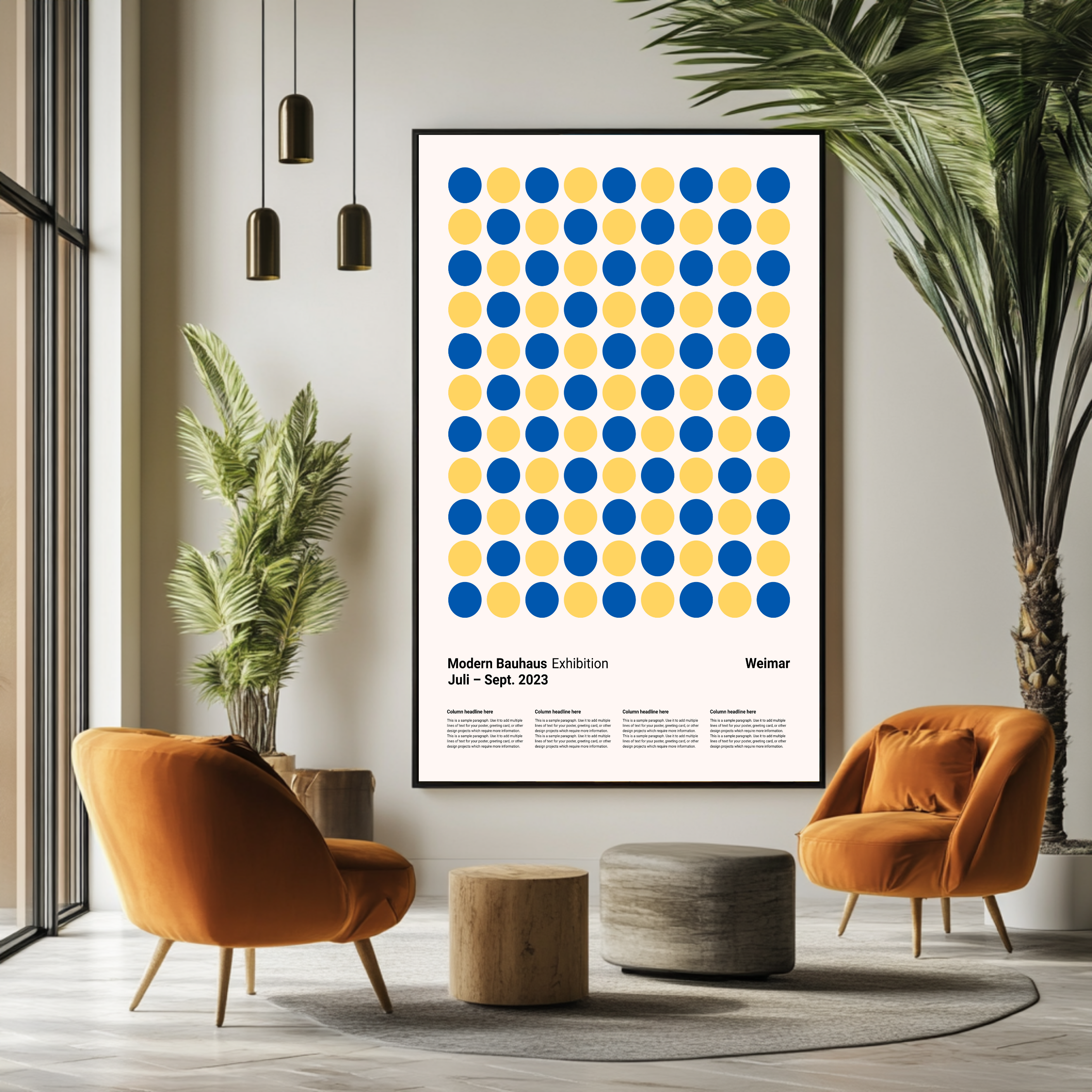 Bauhaus Modern Blue and Yellow Circles