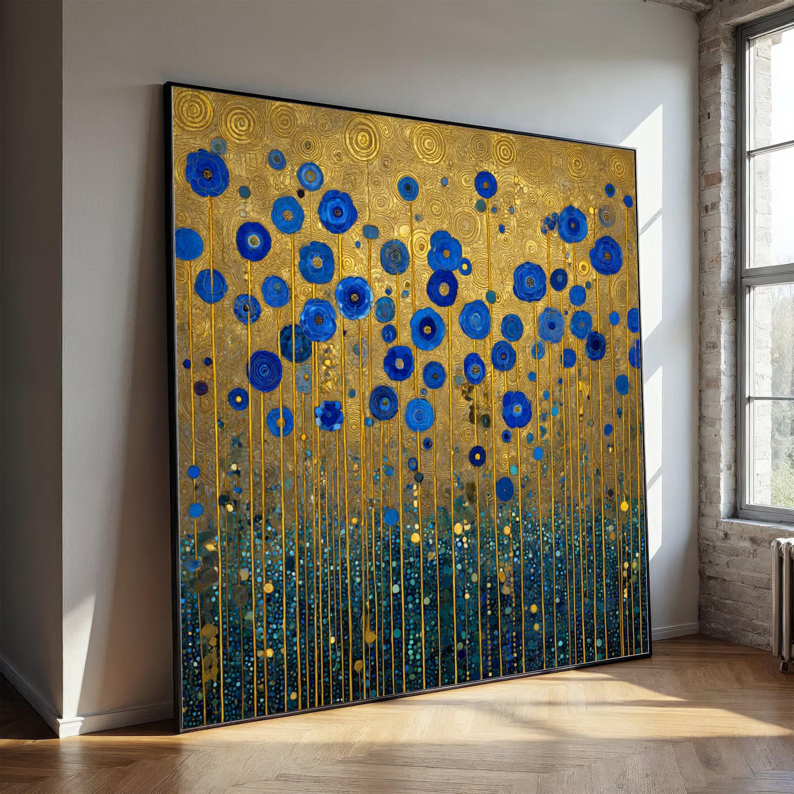 Field of Gold and Blue Flowers