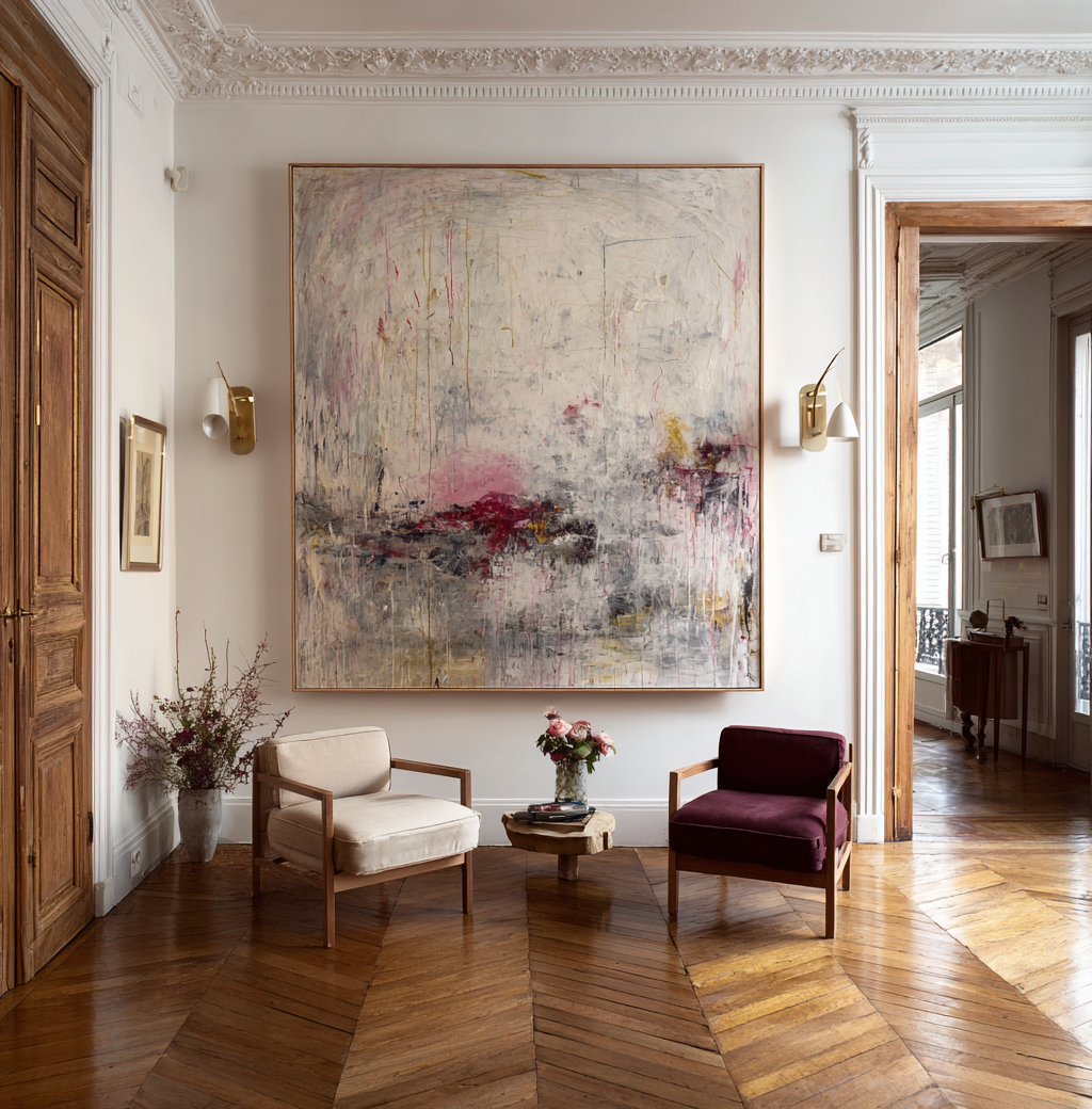 Pink square with white