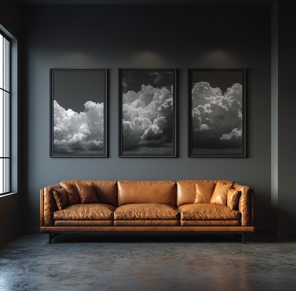 Trio of black and white clouds