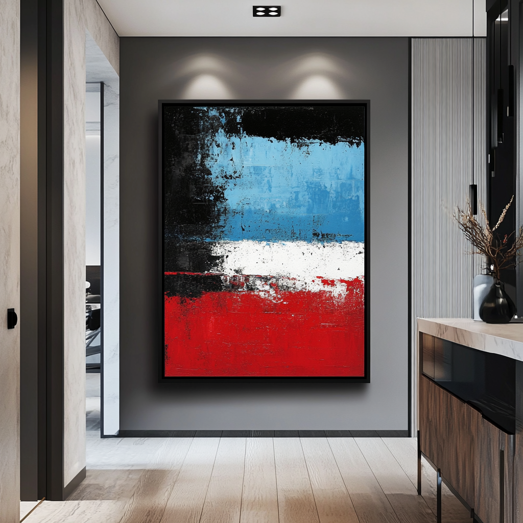 Blue, Red, White and Overlapping Black