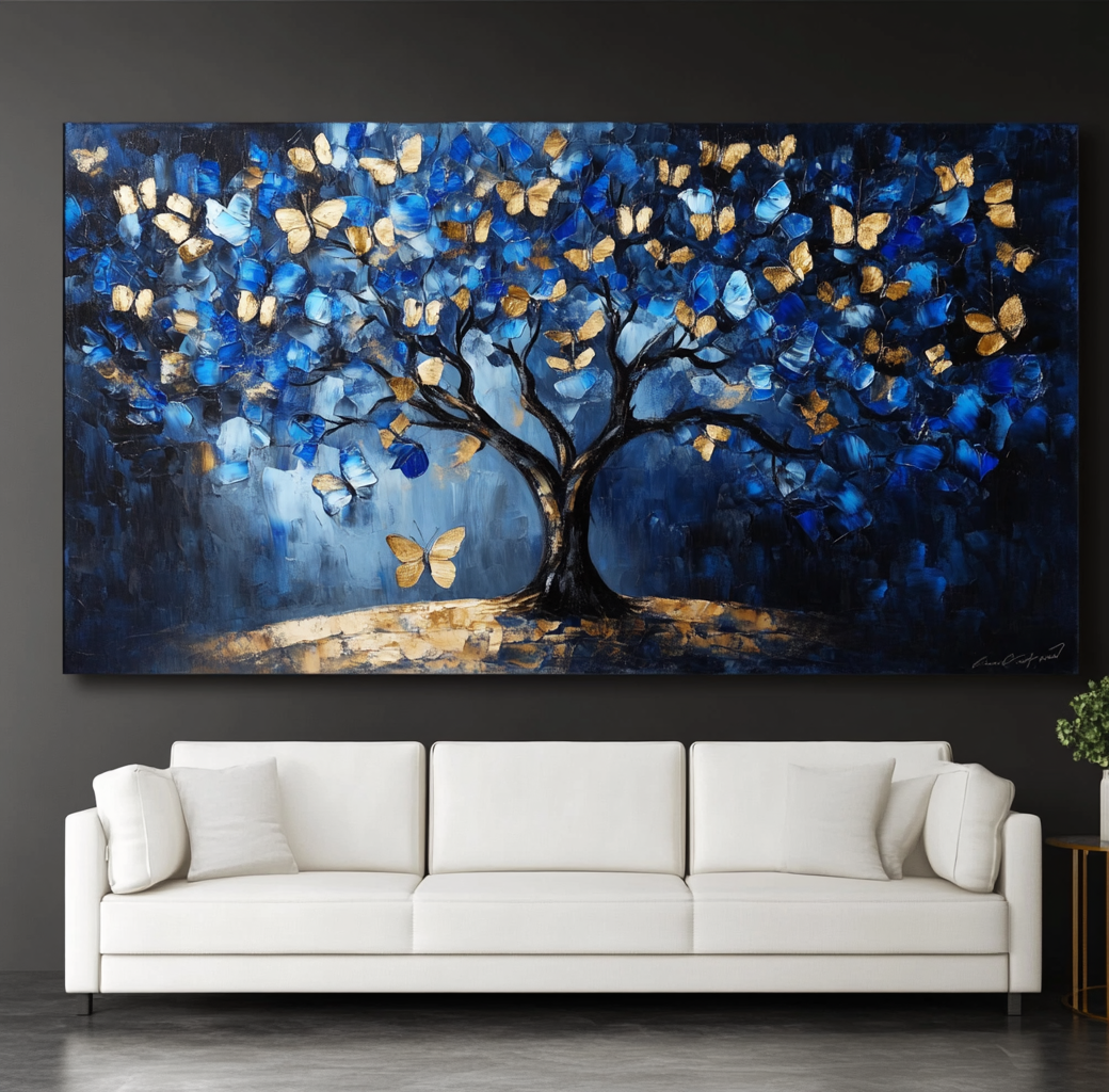Dark Blue and Gold Butterfly Tree