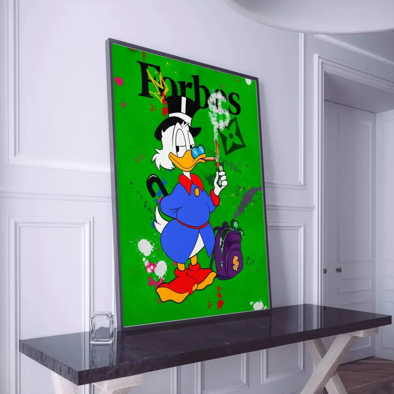 Duck with green background