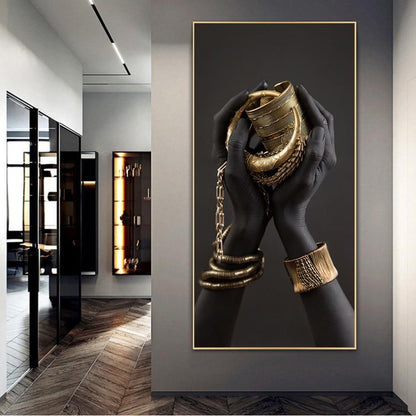 Hands Intertwined with Gold Objects