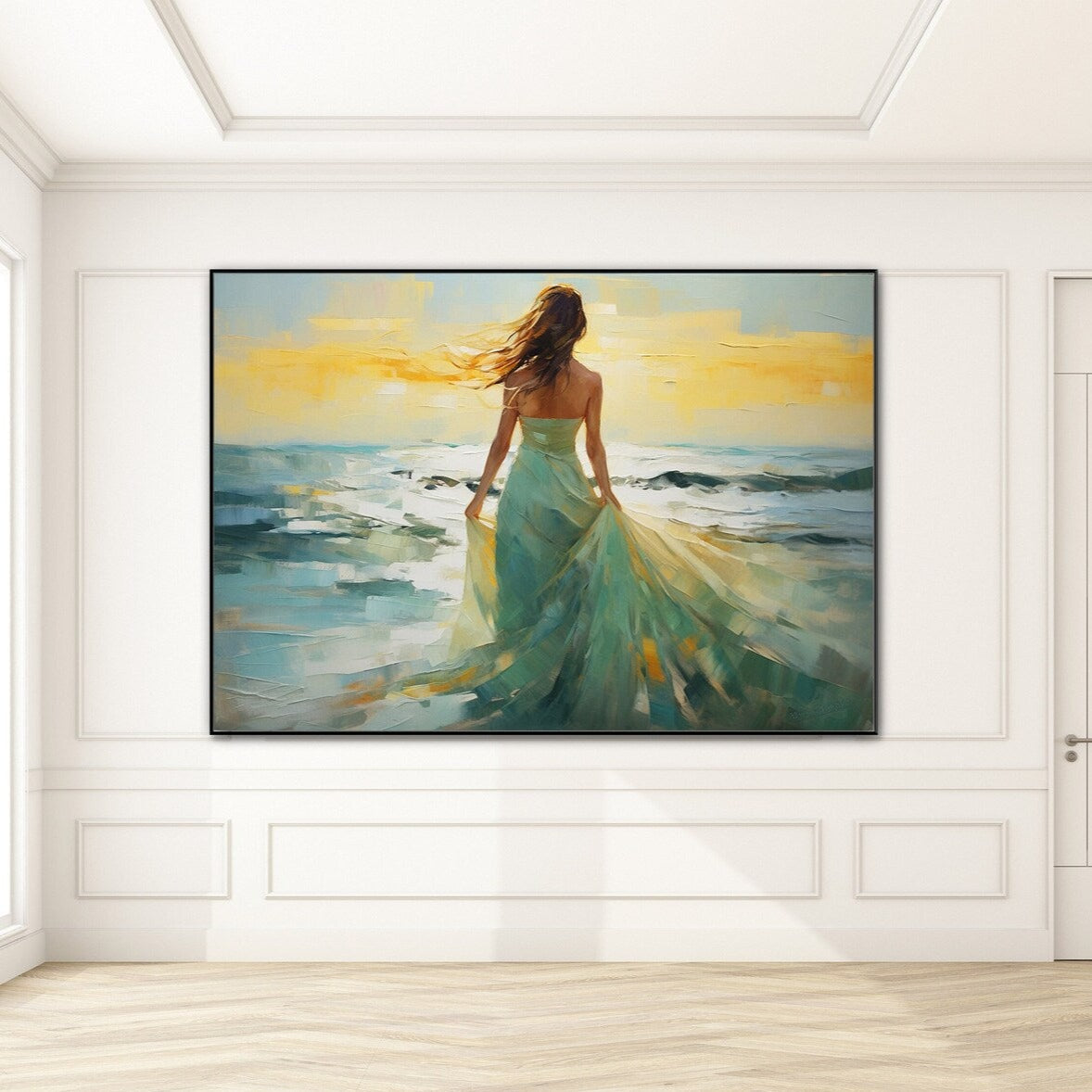 Woman in Green on the Sea
