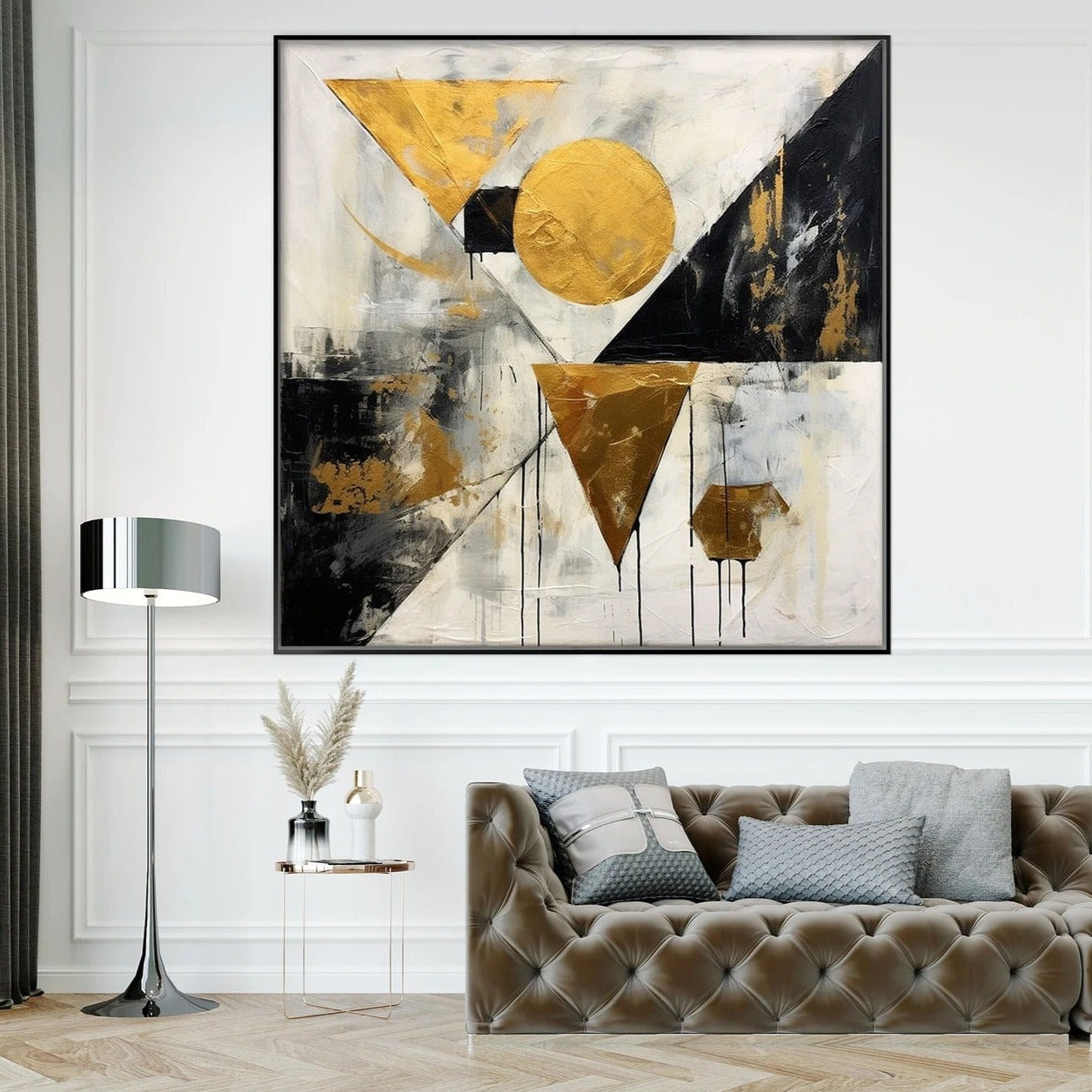 Abstract Geometric Gold, Black and White