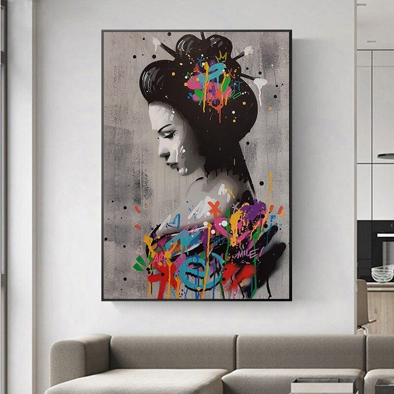 Tela Donna Giapponese con graffiti - Tele Moderne