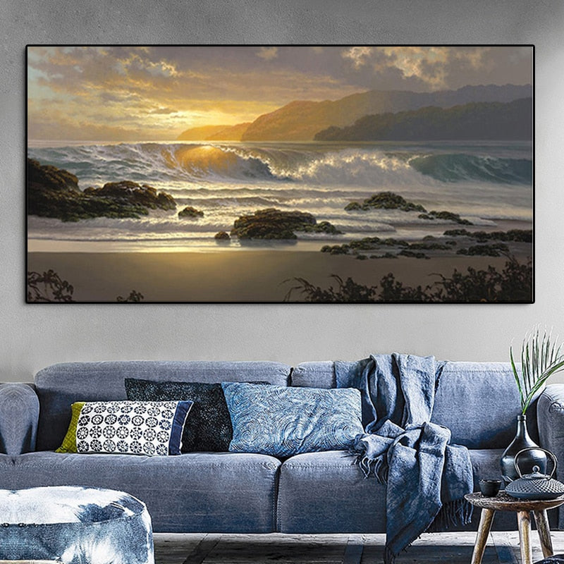 Tramonto con mare mosso - 40x80 cm
